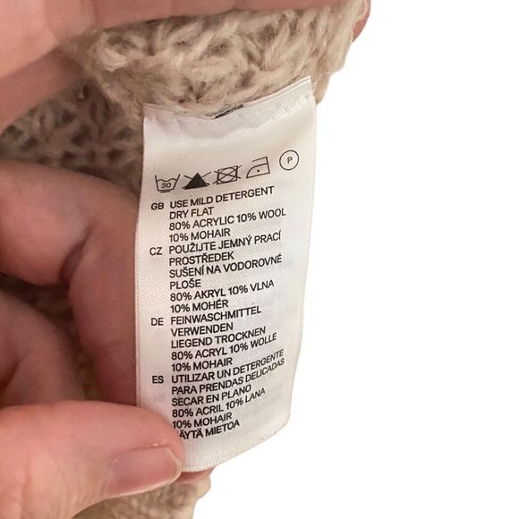 H&M small mohair wool blend high low knit sweater long sleeve cowl neck pink - Picture 5 of 8